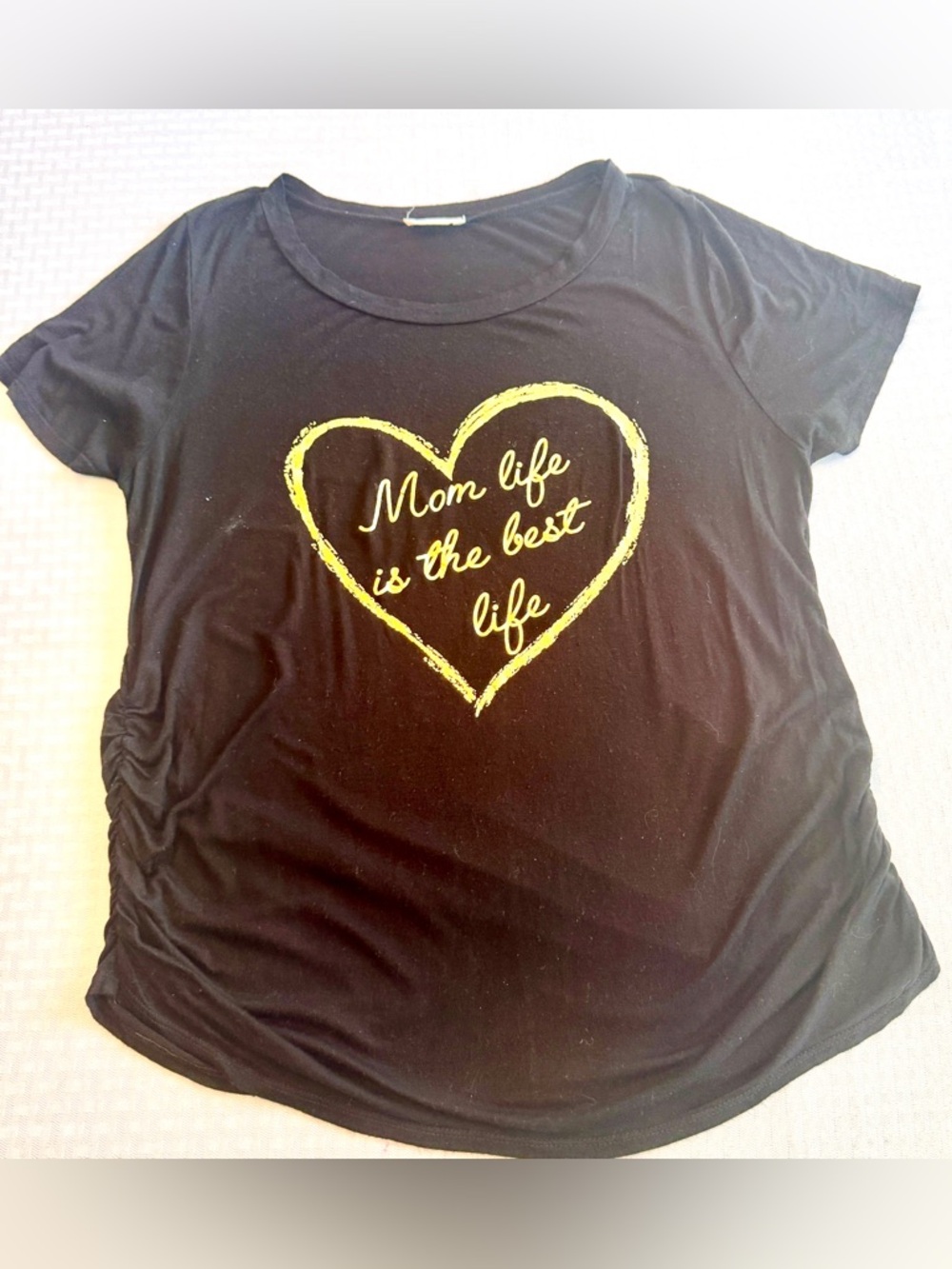 French Laundry Mom Life Graphic Tee Black Ruched Side T Shirt XL